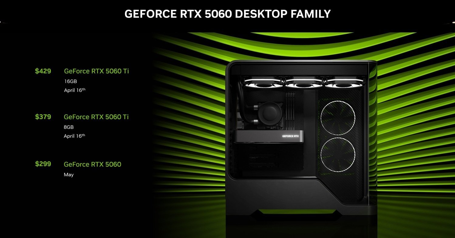 NVIDIAからミドルクラスGPU「RTX 5060」「5060 Ti」 299ドルから