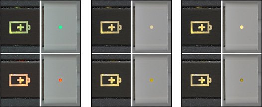ノートパソコン2機種の充電インジケーターの例