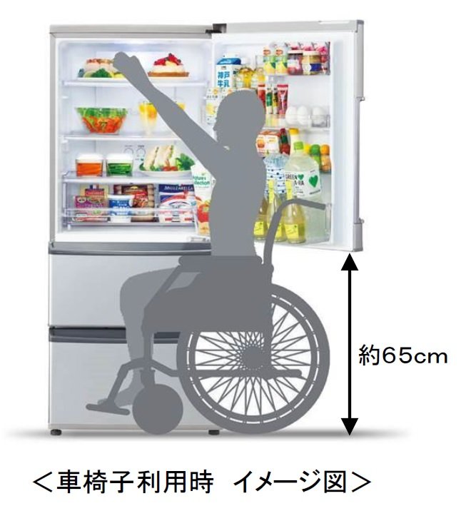AQUA、車椅子でも使いやすい3ドア冷蔵庫「AQR-271E」を発売（画像）（2