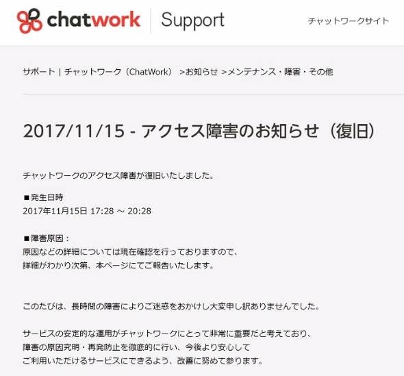 チャットワーク復旧