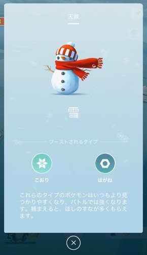 「雪の日」に出現率、ほしのすな、わざ威力がブーストされるタイプ