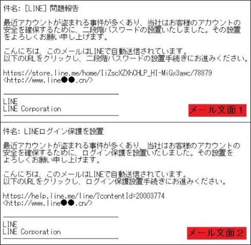 LINEをかたるフィッシングメール