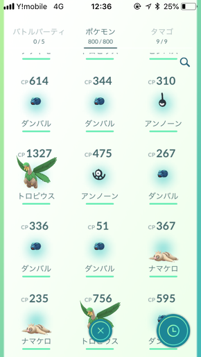 ゲットしたポケモン一覧