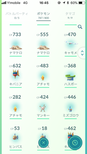 ゲットしたポケモン一覧