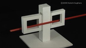 赤い棒が格子をジグザグに交差しているように見える