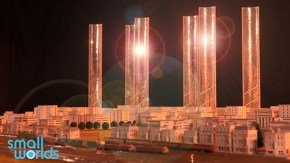 作中の1シーンを再現したかのような、第3新東京市の集光ビル群