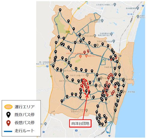 赤いバス停が「仮想バス停」