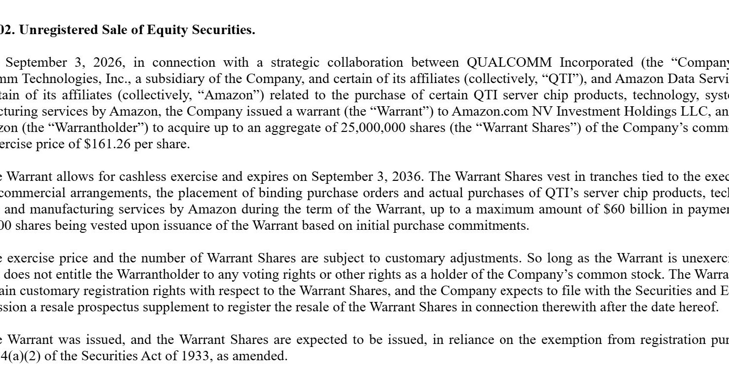 Qualcomm、AmazonとAIデータセンターで複数世代にわたる協業　最大600億ドル購入でワラント付与